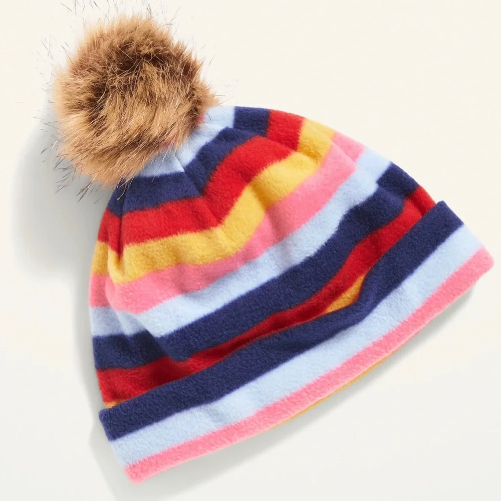 OLD NAVY Cozy Micro Fleece Faux-Fur Pom-Pom Beanie‎